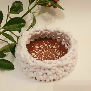 Horgolt kosár mandala díszítéssel, Otthon & Életmód, Dekoráció, Spiritualitás, Mandala, Horgolás, Festett tárgyak, MESKA