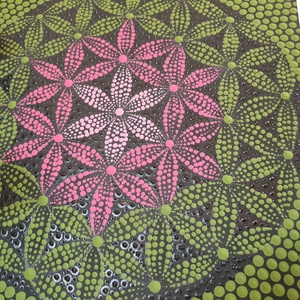 Fekete alapon oliva, rózsaszín mandala, élet virága motívummal - otthon & életmód - dekoráció - spiritualitás - mandala - Meska.hu