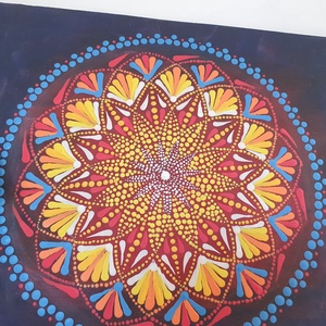 Sötétkék alapon piros, sárga és fehér mandala - otthon & életmód - dekoráció - spiritualitás - mandala - Meska.hu