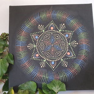 Fekete alapon kék, zöld színű mandala - Meska.hu