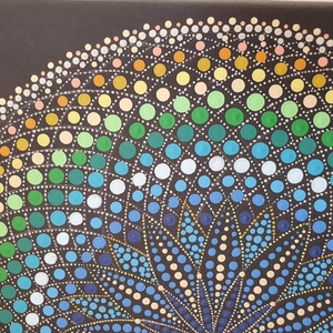 Fekete alapon zöld, kék és sárga színű mandala - otthon & életmód - dekoráció - spiritualitás - mandala - Meska.hu