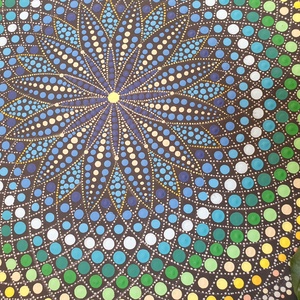 Fekete alapon zöld, kék és sárga színű mandala - otthon & életmód - dekoráció - spiritualitás - mandala - Meska.hu
