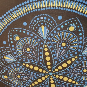Fekete alapon kék és sárga színű mandala - otthon & életmód - dekoráció - spiritualitás - mandala - Meska.hu