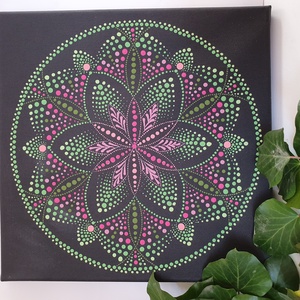 Fekete alapon zöld és rózsaszín színű mandala - otthon & életmód - dekoráció - spiritualitás - mandala - Meska.hu