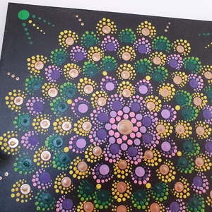 Fekete alapon zöld, sötétsárga és lila mandala - otthon & életmód - dekoráció - spiritualitás - mandala - Meska.hu
