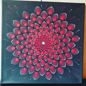 Fekete alapon piros és fehér színű mandala, Otthon & Életmód, Dekoráció, Spiritualitás, Mandala, Festett tárgyak, MESKA