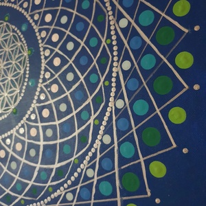 Kék alapon fehér, kék, zöld és ezüst színű mandala - otthon & életmód - dekoráció - spiritualitás - mandala - Meska.hu