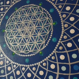 Kék alapon fehér, kék, zöld és ezüst színű mandala - otthon & életmód - dekoráció - spiritualitás - mandala - Meska.hu
