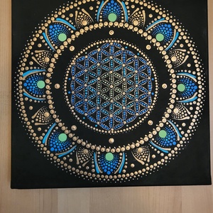 Fekete alapon antikréz  és ék, zöld, türkiz színű mandala - otthon & életmód - dekoráció - spiritualitás - mandala - Meska.hu