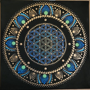 Fekete alapon antikréz  és ék, zöld, türkiz színű mandala - Meska.hu
