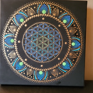 Fekete alapon antikréz  és ék, zöld, türkiz színű mandala - otthon & életmód - dekoráció - spiritualitás - mandala - Meska.hu