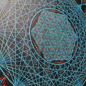 Fekete alapon kék, narancs, piros színű mandala - művészet - festmény - akril - Meska.hu