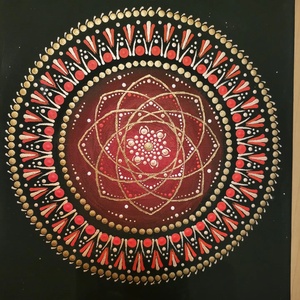 Fekete alapon piros rózsaarany és réz színű mandala - otthon & életmód - dekoráció - spiritualitás - mandala - Meska.hu