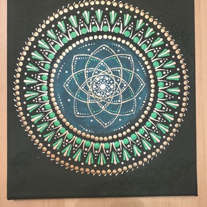 Fekete alapon zöld, rózsaarany és réz színű mandala, Művészet, Festmény, Akril, , MESKA