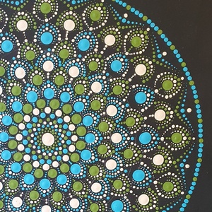 Fekete alapon oliva, kék, fehér mandala  - otthon & életmód - dekoráció - spiritualitás - mandala - Meska.hu