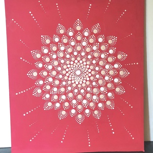Sötét piros alapon fehér, beige mandala  - otthon & életmód - dekoráció - spiritualitás - mandala - Meska.hu