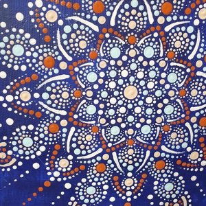 Kék alapon barna, fehér, világoskék színű mandala - otthon & életmód - dekoráció - spiritualitás - mandala - Meska.hu