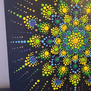 Fekete alapon zöld, kék, sárga mandala  - otthon & életmód - dekoráció - spiritualitás - mandala - Meska.hu