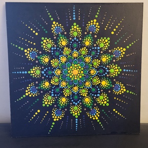 Fekete alapon zöld, kék, sárga mandala  - Meska.hu