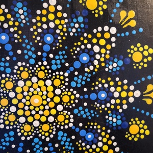 Fekete alapon kék, sárga, fehér mandala  - otthon & életmód - dekoráció - spiritualitás - mandala - Meska.hu