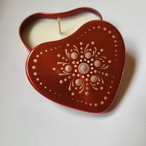 Levendulás gyertya piros fém tégelyben - otthon & életmód - gyertya, illat, aroma - gyertyatartó - Meska.hu