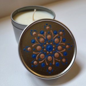 Levendulás gyertya ezüst fém tégelyben, mandala díszítéssel - otthon & életmód - gyertya, illat, aroma - gyertyatartó - Meska.hu