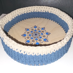 Kék és beige horgolt kosár mandala díszítéssel - otthon & életmód - tárolás & rendszerezés - tárolókosár - Meska.hu