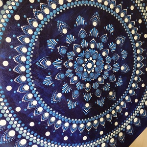 Kék alapon fehér, szürke és kék színű mandala - otthon & lakás - dekoráció - spiritualitás - mandala - Meska.hu