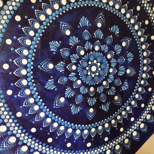 Kék alapon fehér, szürke és kék színű mandala - otthon & életmód - dekoráció - spiritualitás - mandala - Meska.hu