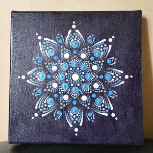Kék alapon kék, szürke, fehér mandala - művészet - festmény - akril - Meska.hu