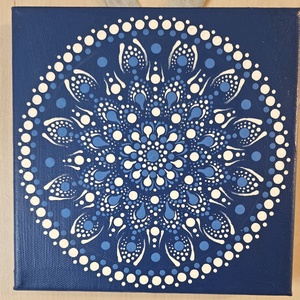 Kék alapon kék, fehér mandala, Művészet, Festmény, Akril, Festett tárgyak, MESKA