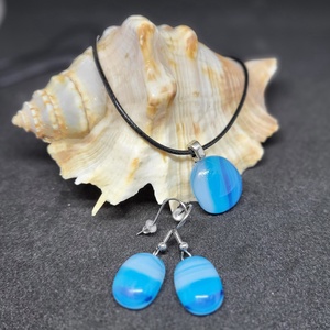 Kék mintás fusing üvegékszer szett, Ékszer, Ékszerszett, Ékszerkészítés, Üvegművészet, MESKA