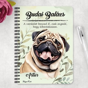 Személyre szabható - Barna mopsz portré mintás A6-os füzet - otthon & életmód - papír, írószer - jegyzetfüzet & napló - Meska.hu
