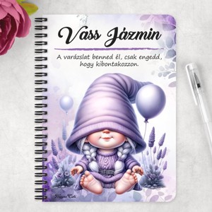 Személyre szabható - Lufis levendulás manólány mintás A6-os füzet - otthon & életmód - papír, írószer - jegyzetfüzet & napló - Meska.hu