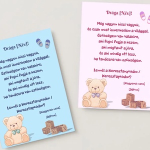 Keresztszülő felkérő - Macis személyre szabható grafika, Baba - mama, Keresztelő kellékek, Keresztszülő felkérő, , MESKA