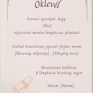Lánybúcsú idézés és oklevél személyre szabható grafika (igény szerint nyomtatás) - esküvő - lánybúcsú - Meska.hu