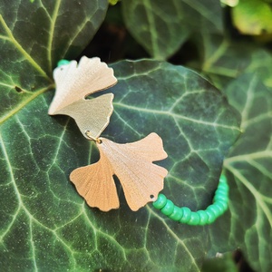 Ginkgo biloba karkötő, zöld Ginkgo biloba karkötő sárgarézből , Ékszer, Karkötő, Karkötő medállal, Ékszerkészítés, MESKA