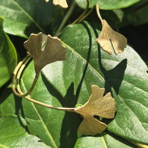Ginkgo biloba karkötő, nyitott Ginkgo karkötő, sárgaréz Ginkgo biloba karkötő , Ékszer, Karkötő, Karperec, Ékszerkészítés, MESKA