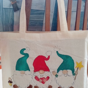 Kézzel festett vászontáska - manók - táska & tok - bevásárlás & shopper táska - shopper, textiltáska, szatyor - Meska.hu