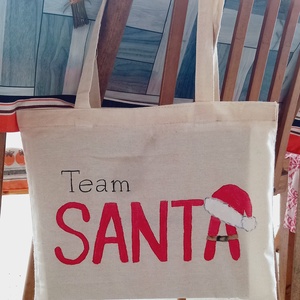 Kézzel festett vászontáska - team santa - táska & tok - bevásárlás & shopper táska - shopper, textiltáska, szatyor - Meska.hu