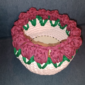 Tulipán mintás horgolt  kosár Anyák Napjára , Otthon & Életmód, Tárolás & Rendszerezés, Tárolókosár, Horgolás, MESKA