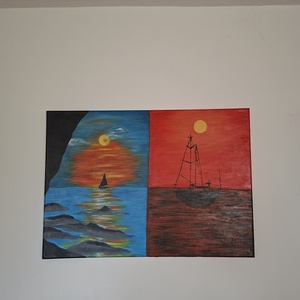 Vitorlások, Művészet, Festmény, Akril, Festészet, MESKA