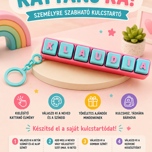 Egyedi neves vagy kedvenc szavas kulcstartó klikkelő gombokkal. Színes magával vonzó játék!, Játék & Sport, Készségfejlesztő és Logikai játék, Szín és formaválogató játékok, Mindenmás, MESKA