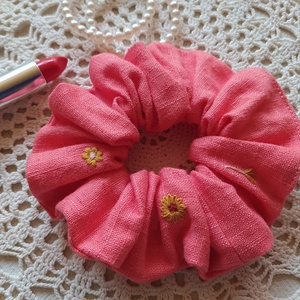 Lenvászon Scrunchie, Ruha & Divat, Hajdísz & Hajcsat, Hajgumi, Varrás, Hímzés, Meska