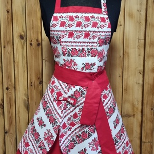 KÉK VAGY PIROS alapon,apró mintás dupla loknis kötény - Meska.hu