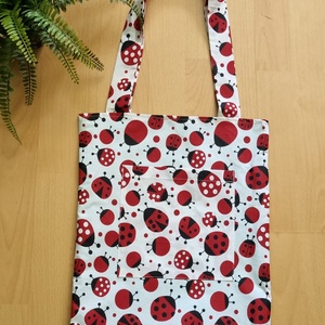Vállra akasztható bélelt szatyor- katicás, Táska & Tok, Bevásárlás & Shopper táska, Shopper, textiltáska, szatyor, Varrás, MESKA