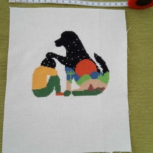 Vigasztaló kutyus keresztszemes kép - otthon & életmód - dekoráció - dísztárgy - Meska.hu