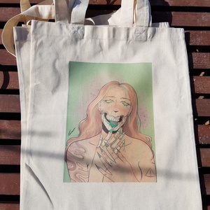 Csontváz lány táska/ skeleton girl totebag, Táska & Tok, Bevásárlás & Shopper táska, Shopper, textiltáska, szatyor, Festészet, Fotó, grafika, rajz, illusztráció, MESKA