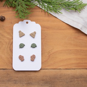 Pötty fülbevaló szett, Téli fülbevaló, Bedugós fülbevaló, Polimer süthető gyurma, Pasztell színek, Sapka Pulóver Kesztyű - Meska.hu