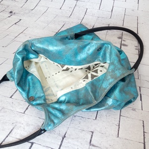 Metál türkiz olasz bőr válltáska � Exkluzív Mastrotto valódi bőr shopper, boho luxus női táska - táska & tok - kézitáska & válltáska - nagy pakolós táska - Meska.hu